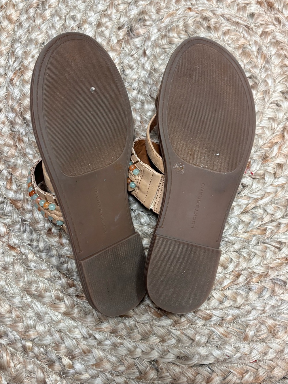 Lucky Brand Tan Beaded Leather Slide Sandals - Picture 7 of 7